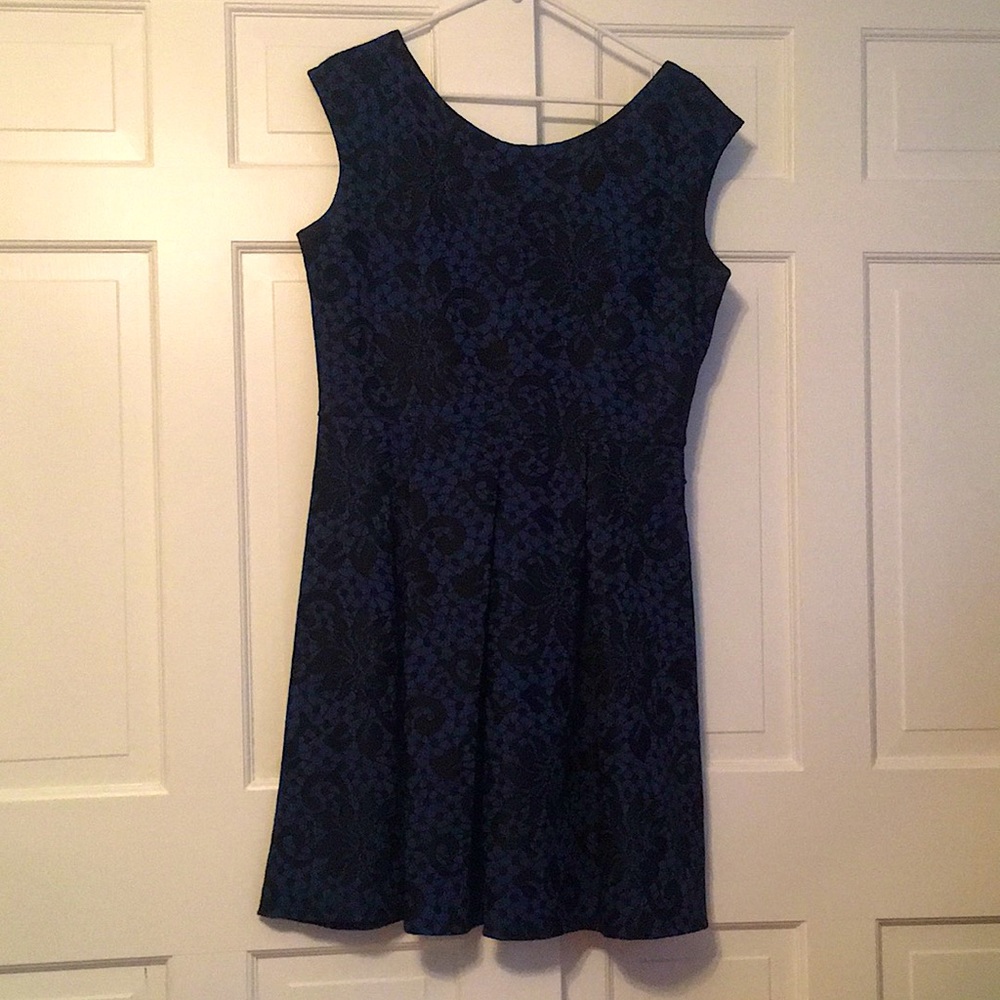 Tiana B. Dress blue with black lace design